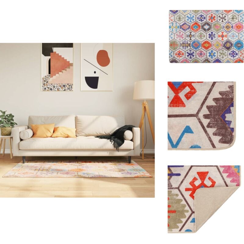 Teppich Waschbar Mehrfarbig 80x150 cm Rutschfest - Samt Teppich - Wohnzimmerteppich - Flur Teppich - Multicolor Teppich - Digitaldruck Teppich