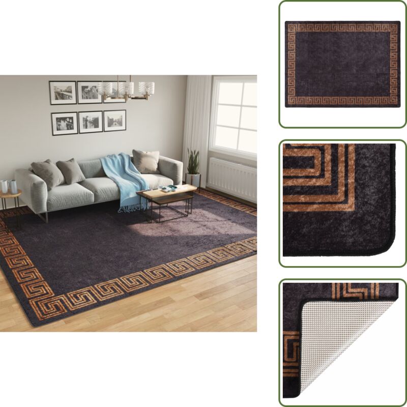 Vidaxl - Teppich Waschbar Schwarz und Golden 400x300 cm Rutschfest - Samt Teppich - Wohnteppich - Flurmatte - Schlafzimmerteppich - Schwarzer Teppich