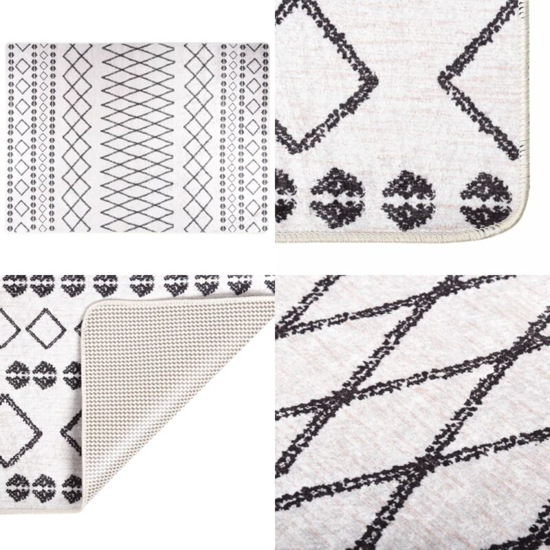 Teppich Waschbar Schwarz und Weiß 120x180 cm Rutschfest - Samt Teppich - Wohnzimmer Teppich - Flur Teppich - Schlafzimmer Teppich - Digital Bedruckt