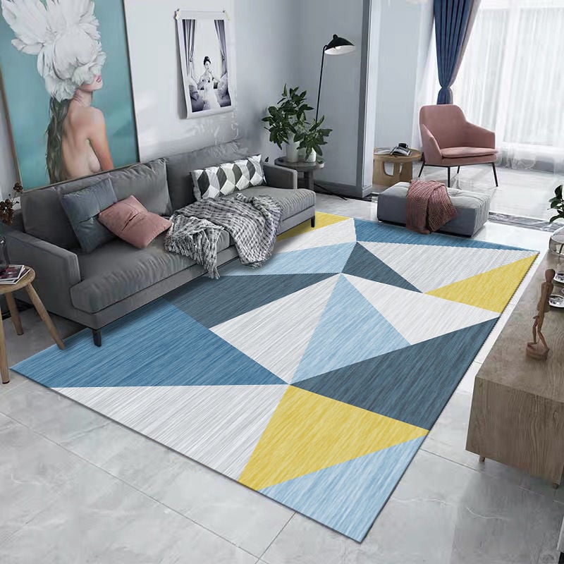Teppich Wohnzimmer Kurzflor Modern Geometrisches Design für Wohnzimmer, Flur, Schlafzimmer Teppichläufer Blau Gelb - 160x230cm