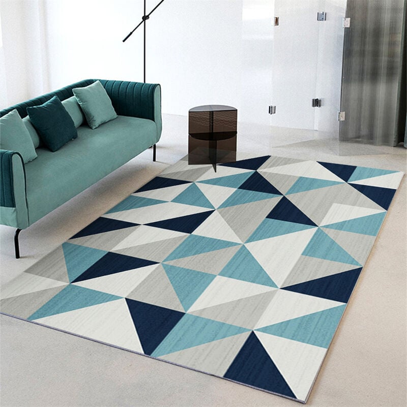 Jn.songs - Teppich Wohnzimmer Kurzflor Modern Geometrisches Design für Wohnzimmer, Flur, Schlafzimmer Teppichläufer Blau Grün - 120x160cm