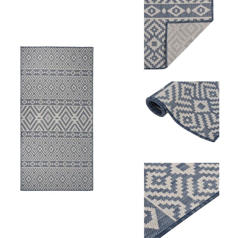 Vidaxl - Outdoor-Teppich Flachgewebe 100x200 cm Blau Gestreift - Outdoor-Teppich - Balkon-Teppich - Terrassen-Teppich - Kunststoff-Teppich
