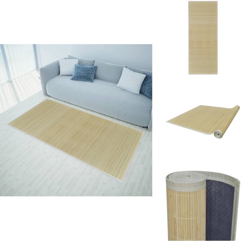 Teppich Bambus 100 x 160 cm Natur - Bambus Teppich - Naturfarben Teppich - Wohnraum Teppich - Rutschfeste Unterlage - Pflegeleichter Teppich