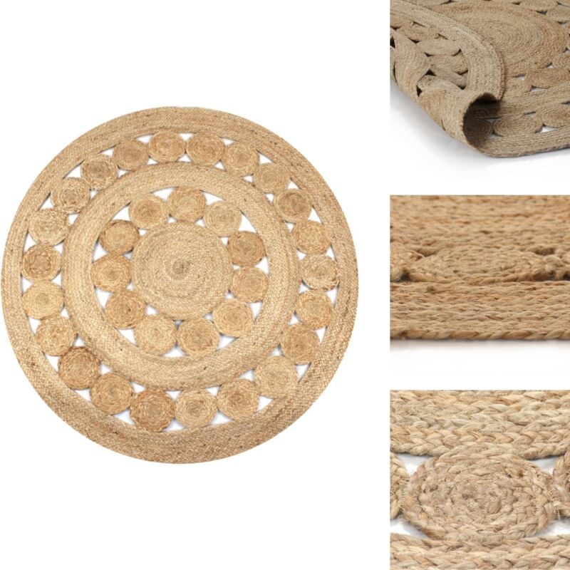Teppich Flechtmuster Jute 120 cm Rund - Naturfaser Teppich - Runder Teppich - Jute Teppich - Gewebe Teppich - Wohnraum Teppich