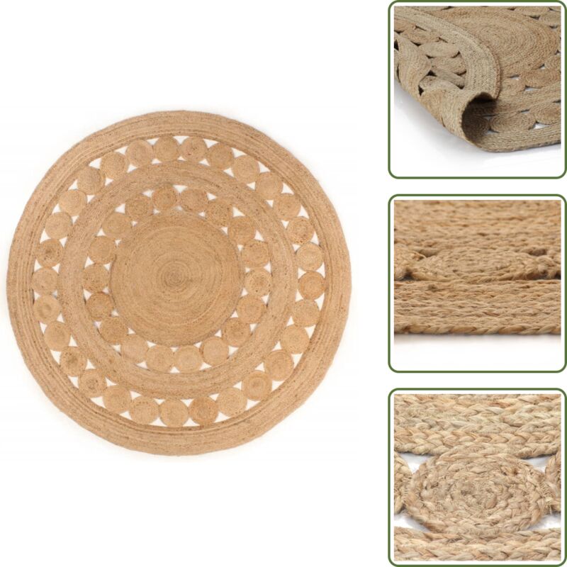 Teppich Geflochten Jute 180 cm Rund - Naturfaser Teppich - Jute Teppich - Runder Teppich - Wohnaccessoire - Dekorative Matten