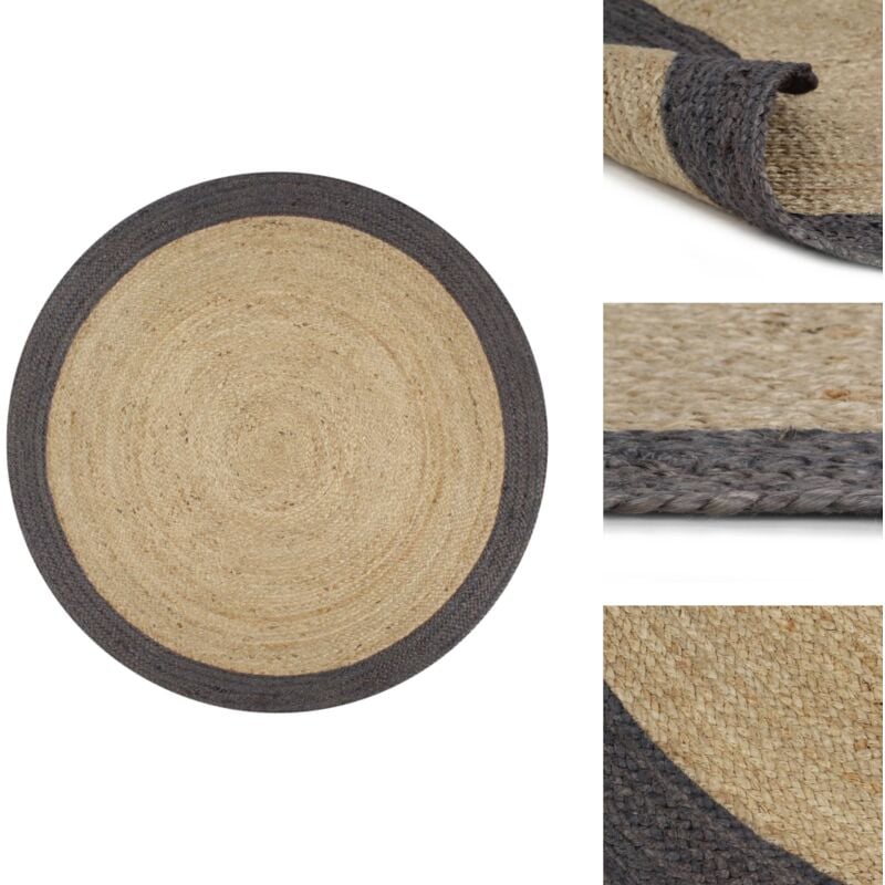Vidaxl - Teppich Handgefertigt Jute mit Dunkelgrauem Rand 150 cm - Naturfaser Teppich - Jute Teppich - Gewebter Teppich - Wohnzimmer Teppich
