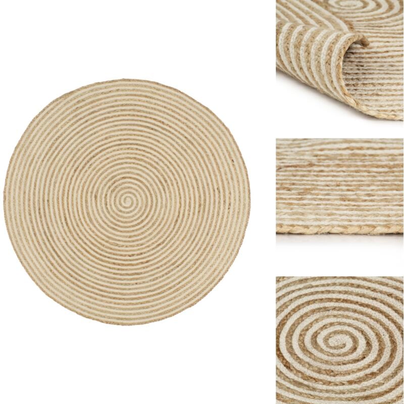 Teppich Handgefertigt Jute mit Spiralen-Design Weiß 90 cm - Naturfaser Teppich - Jute Teppich - Gewebe Teppich - Rattan Teppich - Wohnzimmer Teppich