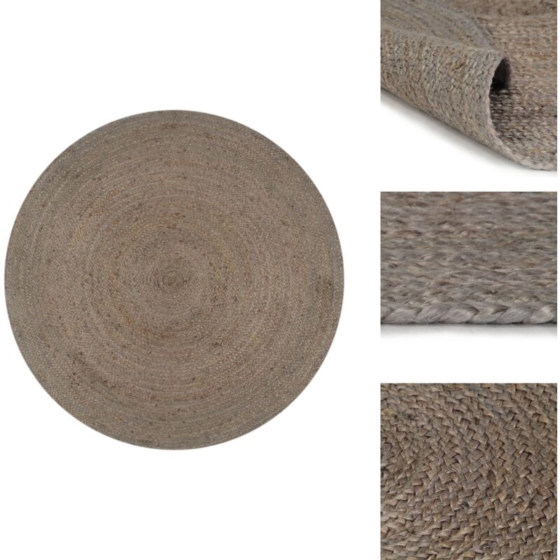 Teppich Handgefertigt Jute Rund 120 cm Grau - Naturfaser Teppich - Jute Teppich - Runder Teppich - Wohnzimmer Teppich - Schlafzimmerschmuck