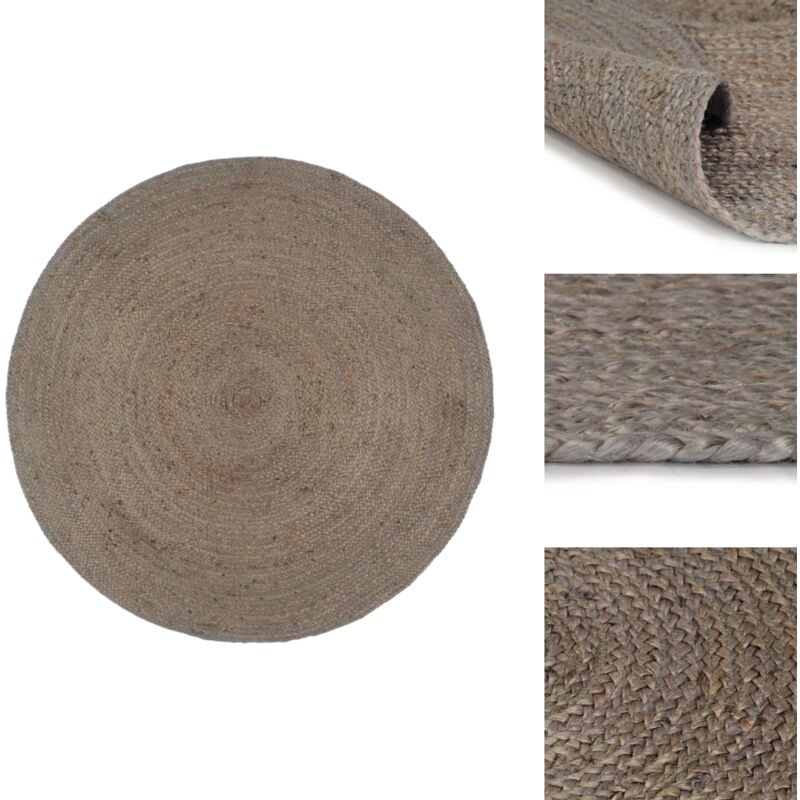 Teppich Handgefertigt Jute Rund 240 cm Grau - Naturfaser Teppich - Jute Teppich - Runder Teppich - Grauer Teppich - Handgefertigter Teppich