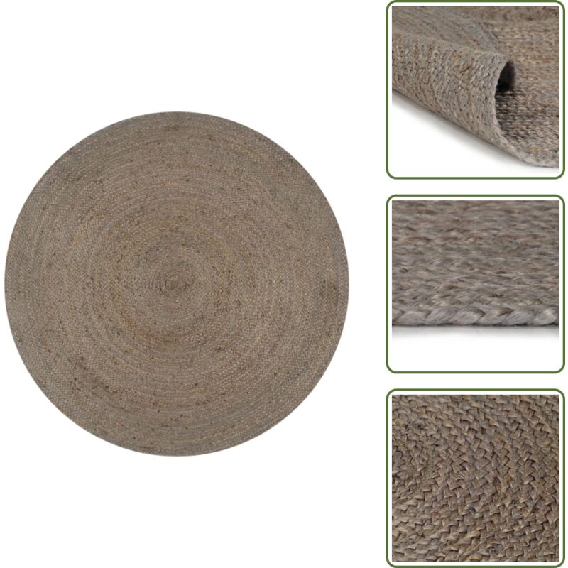 Teppich Handgefertigt Jute Rund 90 cm Grau - Naturfaser Teppich - Jute Teppich - Runder Teppich - Grauer Teppich - Handgefertigter Teppich