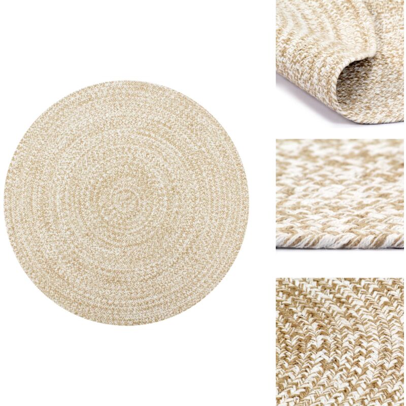 Teppich Handgefertigt Jute Weiß und Natur 150 cm - Naturfaser Teppich - Jute Teppich - Gewebe Teppich - Wohnzimmer Teppich - Schlafzimmer Teppich
