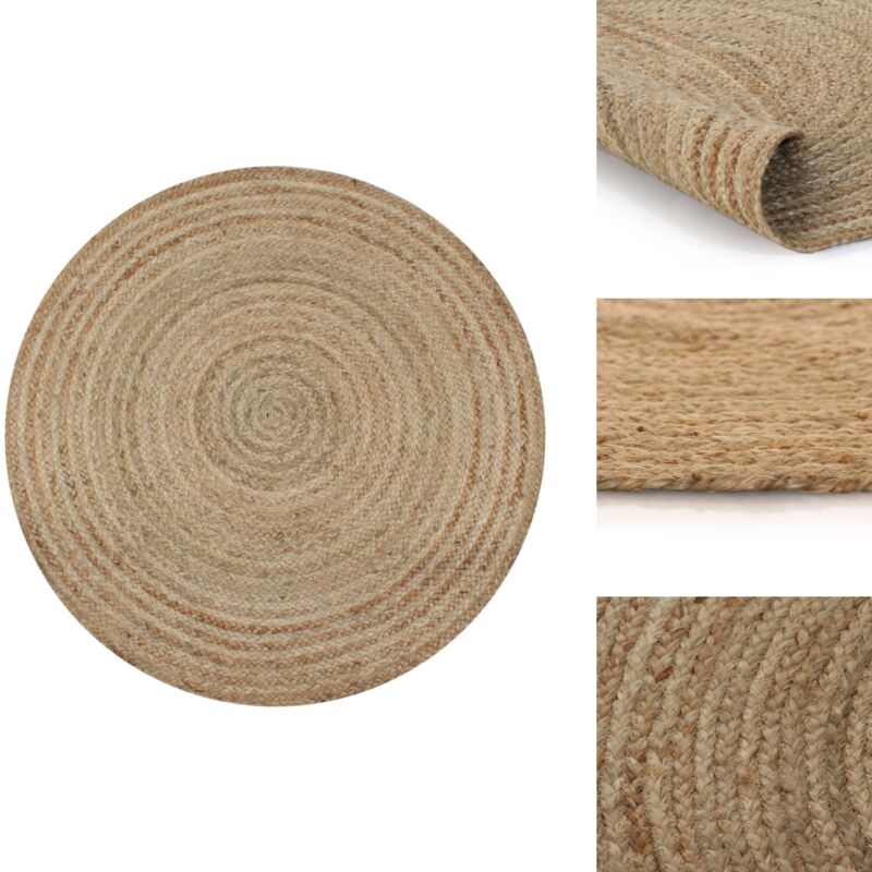 Teppich Jute Geflochten 120 cm Rund - Naturfaser Teppich - Jute Teppich - Runder Teppich - Gewebe Teppich - Handmade Teppich