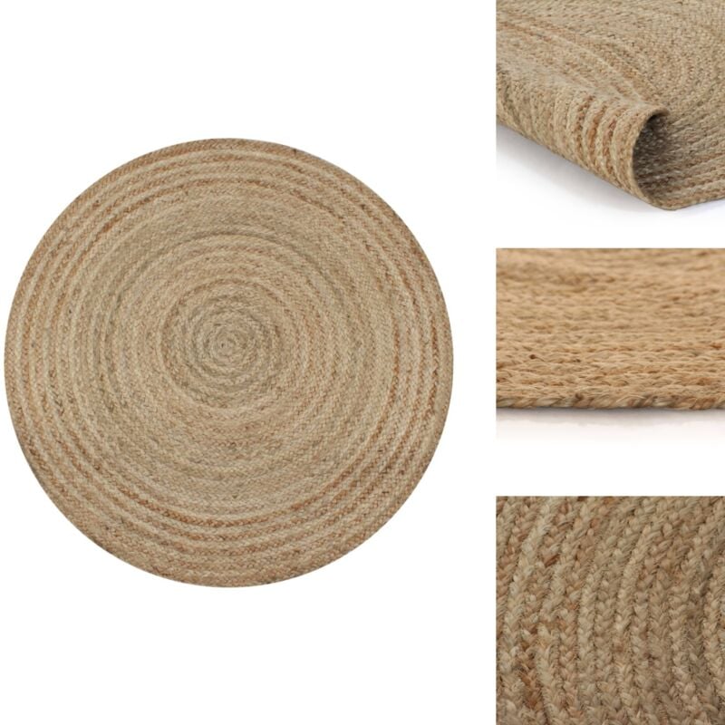 Teppich Jute Geflochten 90 cm Rund - Naturfaser Teppich - Runder Teppich - Jute Teppich - Gewebe Teppich - Handmade Teppich