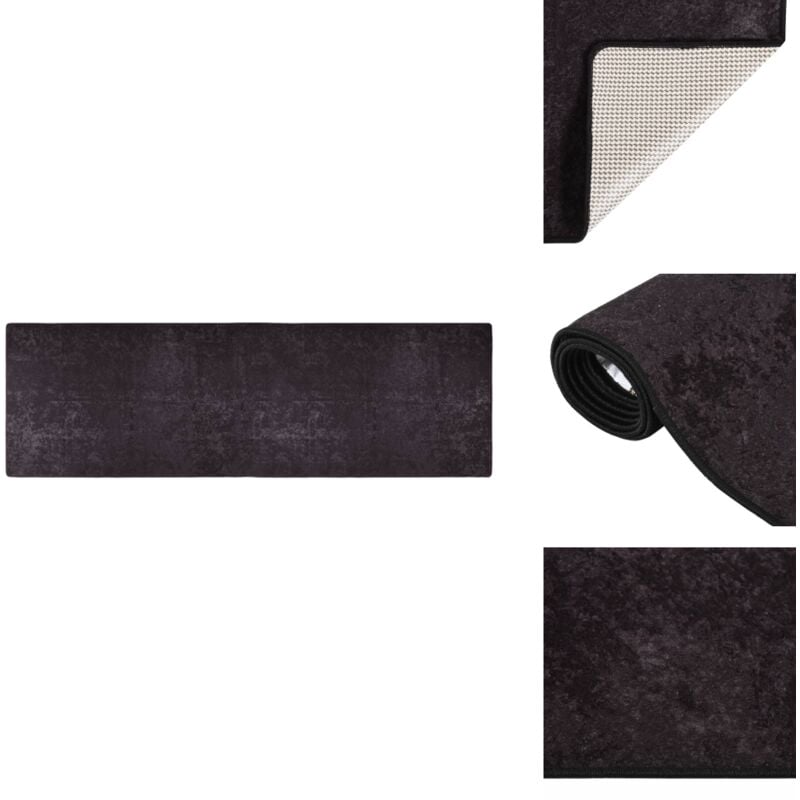 Teppich Waschbar 80x300 cm Anthrazit Rutschfest - Samt Teppich - Wohnzimmer Teppich - Flur Teppich - Anthrazit Teppich - Digitaldruck Teppich