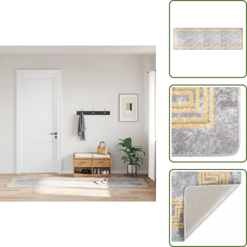 Teppich Waschbar 80x300 cm Grau Rutschfest - Samt Teppich - Wohnzimmer Teppich - Flur Teppich - Grauer Teppich - Digitaldruck Teppich