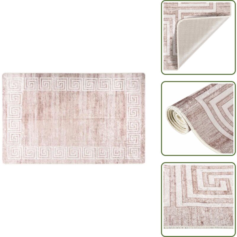 Teppich Waschbar Beige 160x230 cm Rutschfest - Samt Teppich - Wohnzimmer Teppich - Flur Teppich - Beige Teppich - Digital Bedruckt