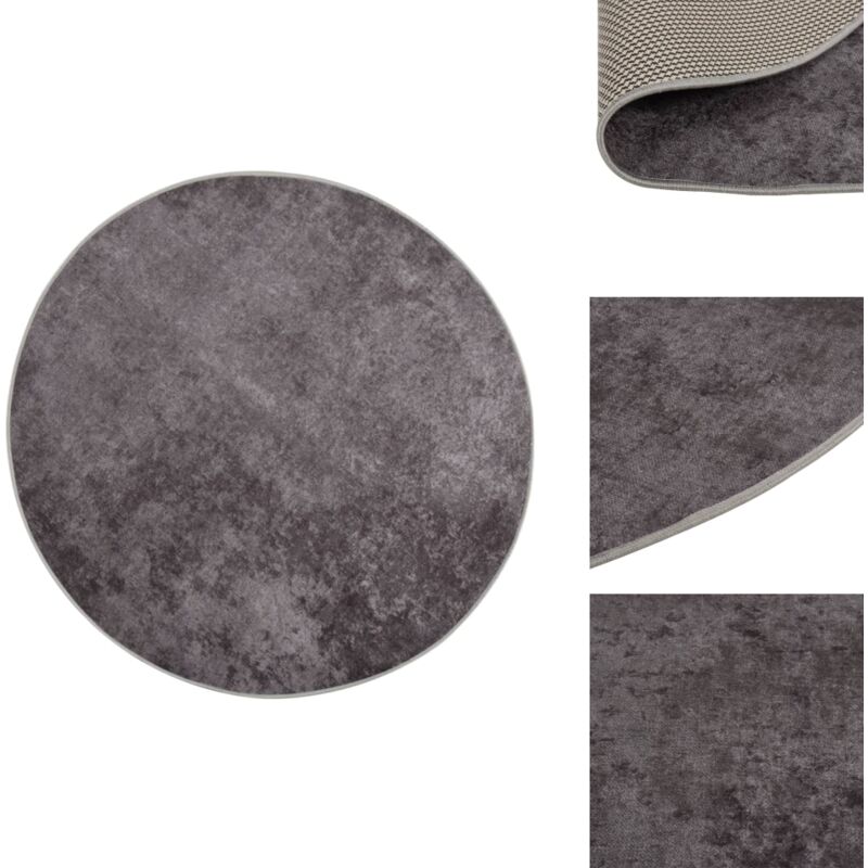 Teppich Waschbar Grau φ120 cm Rutschfest - Samt Teppich - Wohnzimmer Teppich - Grauer Teppich - Rund Teppich - Waschbarer Teppich
