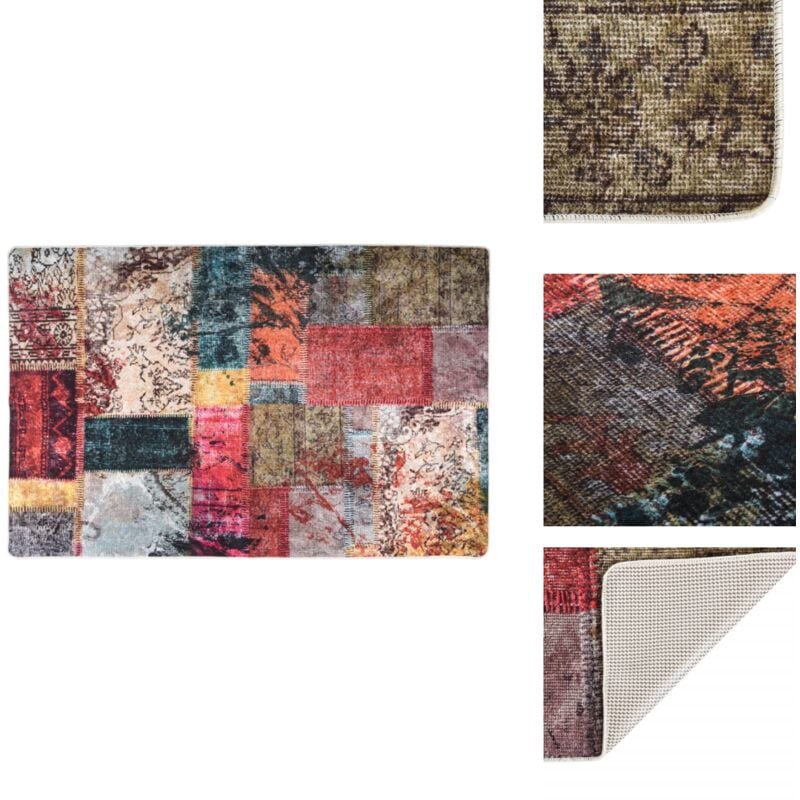 Teppich Waschbar Patchwork 80x150 cm Mehrfarbig Rutschfest - Samt Teppich - Wohnzimmer Teppich - Flur Teppich - Multifarbiger Teppich - Digitaldruck