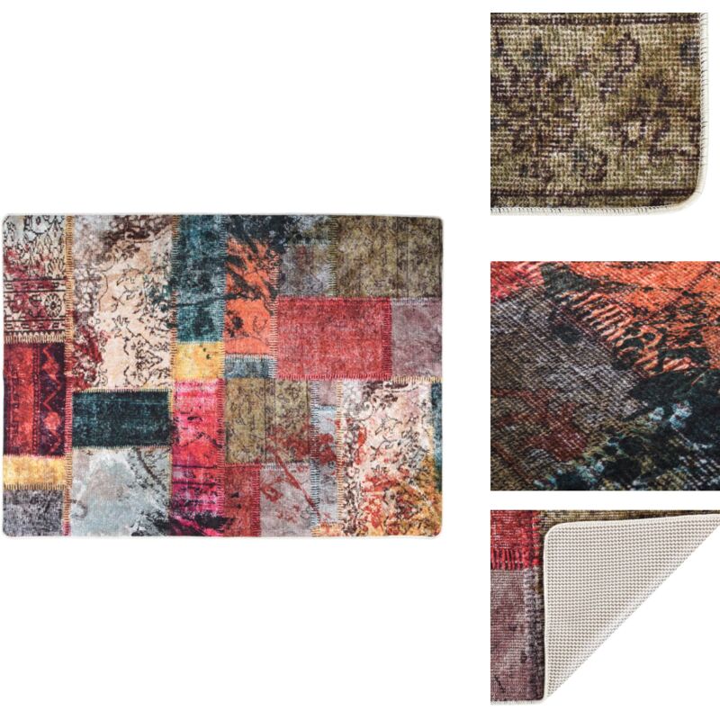 Teppich Waschbar Patchwork Mehrfarbig 120x180 cm Rutschfest - Samt Teppich - Wohnzimmer Teppich - Flur Teppich - Schlafzimmer Teppich - Multifarben