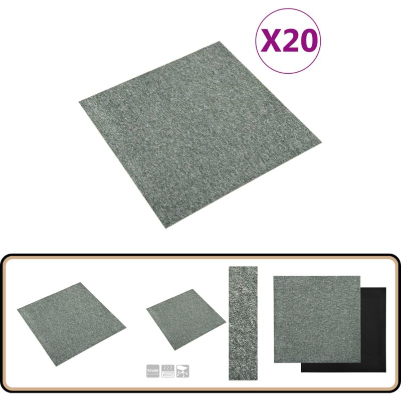 Vidaxl - Teppichfliesen 20 Stk. 5 m² 50x50 cm Grün - Teppichfliesen - PVC-Boden - Wohnbereich Dekoration - Küche Bodenbelag - Bad Bodenbelag