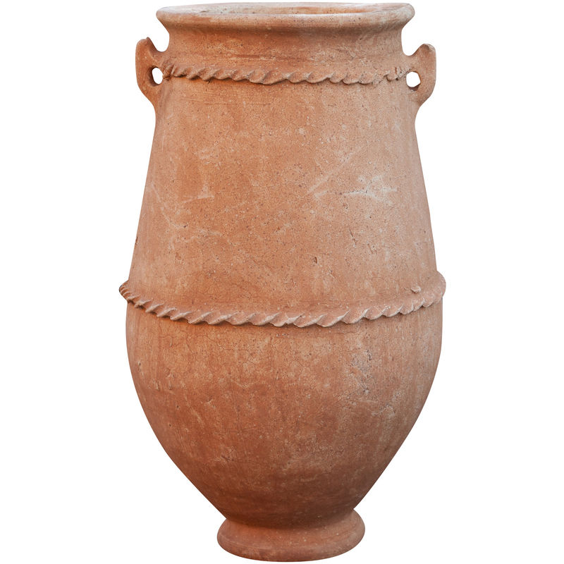 Handgefertigte dekorative Sahara-Terrakotta-Vase Runder Übertopf für Gartenpflanzen. Große Töpfe 60x53 cm Amphore im Freien
