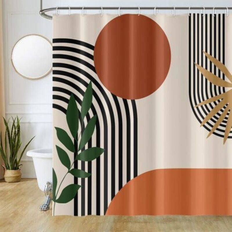 Terrakottafarbener Duschvorhang, schimmelresistenter Duschvorhang 180x180cm, abstrakter orangefarbener Boho-Stil, waschbarer, wasserdichter