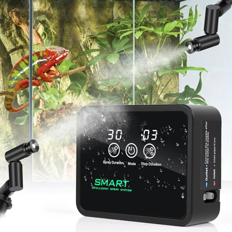 Terrarium-Nebelmacher, Terrarium-Luftbefeuchter mit Timer und 360° verstellbarem Nebelsprinkler, Terrarium-Nebelsystem für Amphibien, Reptilien,