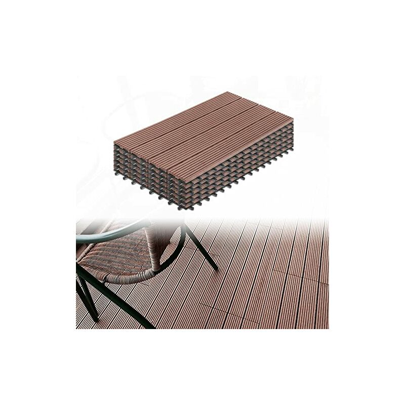 Terrassendielen Balkonfliesen Zusammenbaubar WPC Kunststoff Holz-Optik Garten klick-Fliese ca. 2m²(30x60cm/ 12 Stück, Braun) YARDIN