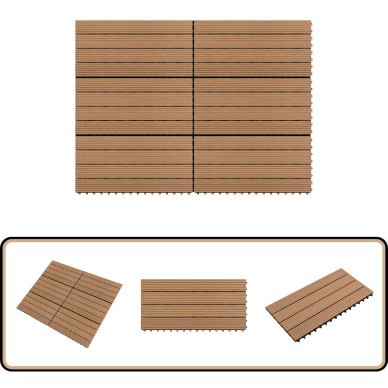 Terrassenfliesen 6 Stk. wpc 60x30 cm 1,08 m² Braun - Terrasse Fliesen - Garten Fliesen - Balkon Fliesen - wpc Fliesen - Outdoor Fliesen