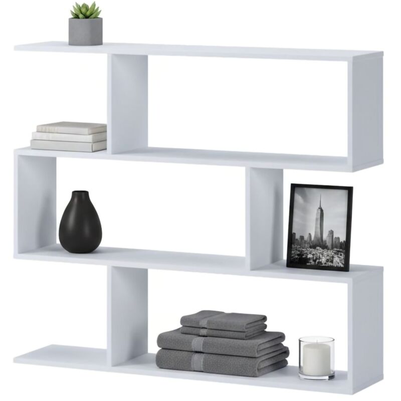 Terzolas Regal, Bibliothek 3 Etagen, Bodenmontage, Tragkraft pro Regal 15, 110x25x96h cm Weiß