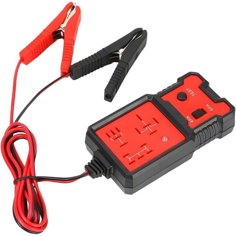 12-V-Kfz-Relaisprüfer, Relais-Testgerät für Batterien, Kfz-Relais-Diagnosegerät, Autobatterieprüfer mit Klemmen, hitzebeständig, tragbar