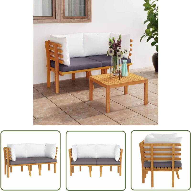The Living Store 2-Sitzer-Gartensofa mit Kissen Massivholz Akazie - Gartenmöbel - Holzsofa - Eckbank - Outdoor Möbel - Balkonmöbel
