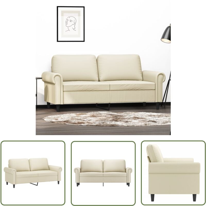 The Living Store - 2-Sitzer-Sofa Creme 140 cm Kunstleder - 2-Sitzer Sofa - Cremefarbenes Sofa - Lederlook Sofa - Wohnzimmersofa - Modernes Sofa