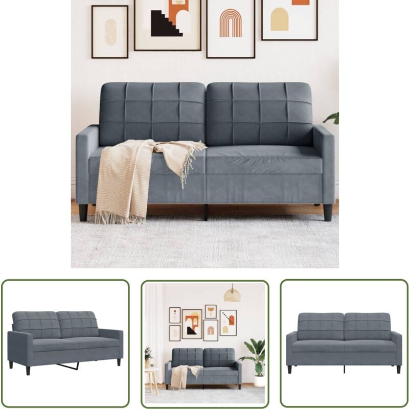 The Living Store - 2-Sitzer-Sofa Dunkelgrau 140 cm Samt - Samtsofa - 2-Sitzer Sofa - Wohnzimmersofa - Grau Sofa - Modernes Sofa