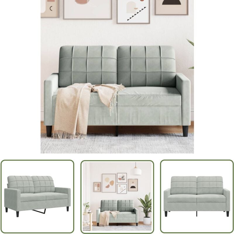 The Living Store - 2-Sitzer-Sofa Hellgrau 120 cm Samt - Samtsofa - Grau Sofa - Wohnzimmersofa - 2er Sofa - Gemütliches Sofa