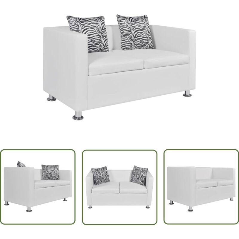 The Living Store - 2-Sitzer-Sofa Kunstleder Weiß - 2-Sitzer Sofa - Couch - Wohnzimmersofa - Leder Sofa - Weißer Sofa