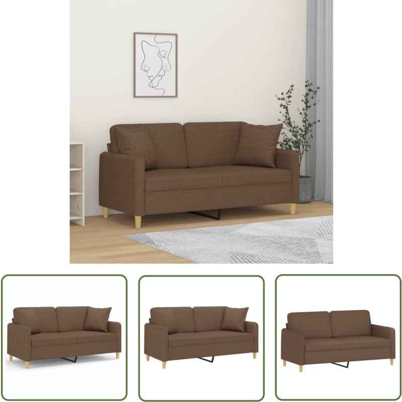 The Living Store - 2-Sitzer-Sofa mit Zierkissen Braun 140 cm Stoff - 2-Sitzer-Sofa - Couch - Wohnzimmersofa - Polstersofa - Braunes Sofa