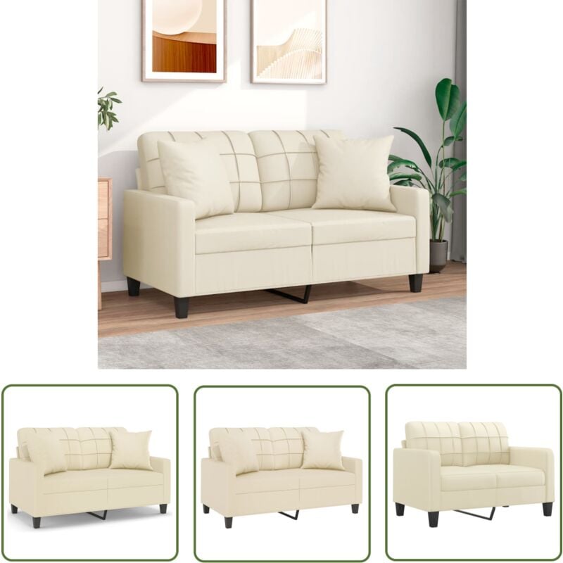 The Living Store - 2-Sitzer-Sofa mit Zierkissen Creme 120 cm Kunstleder - 2-Sitzer-Sofa - Couch - Wohnzimmersofa - Cremefarbenes Sofa - Lederlook Sofa