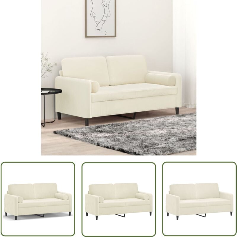 The Living Store - 2-Sitzer-Sofa mit Zierkissen Creme 140 cm Samt - Samtsofa - Wohnzimmersofa - 2er Sofa - Creme Sofa - Gemütliches Sofa
