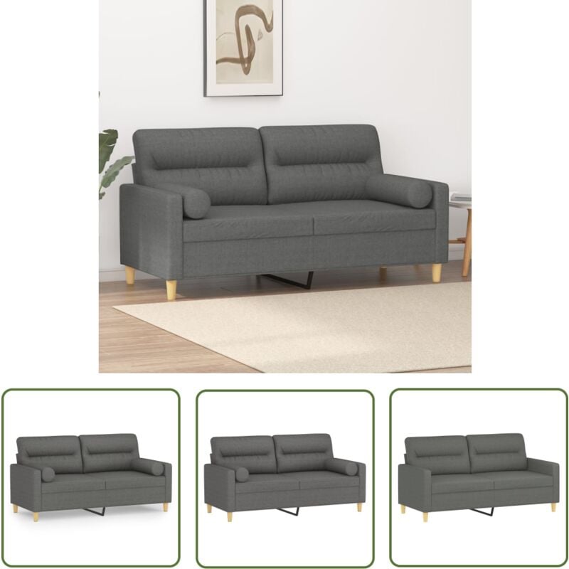 The Living Store - 2-Sitzer-Sofa mit Zierkissen Dunkelgrau 140 cm Stoff - 2-Sitzer-Sofa - Wohnlandschaft - Grau Sofa - Gemütliches Sofa - Couchtisch
