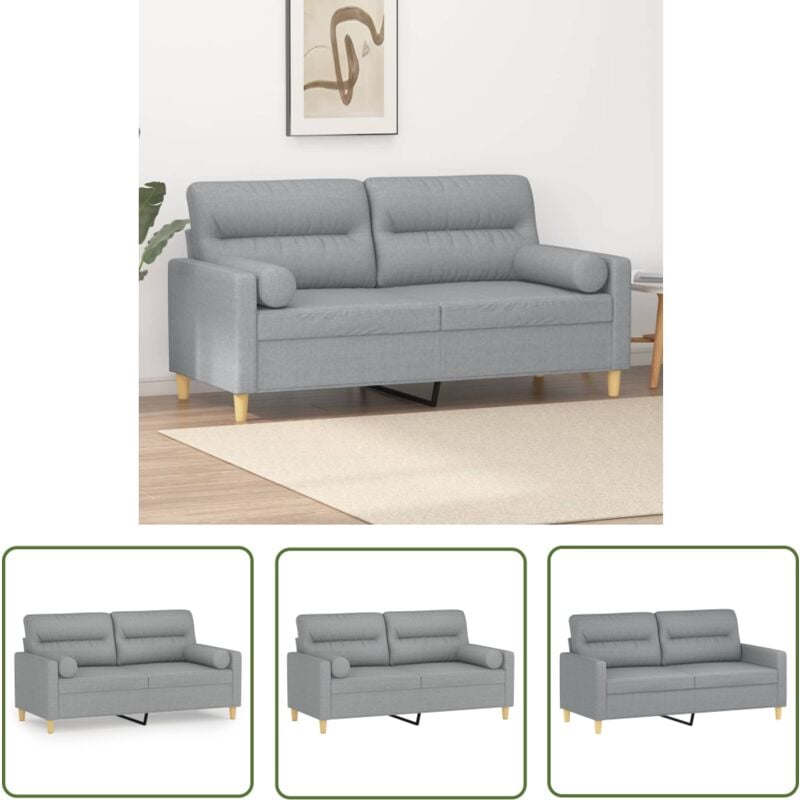 The Living Store - 2-Sitzer-Sofa mit Zierkissen Hellgrau 140 cm Stoff - 2-Sitzer-Sofa - Wohnlandschaft - Grau Sofa - Couchtisch - Gemütliches Sofa