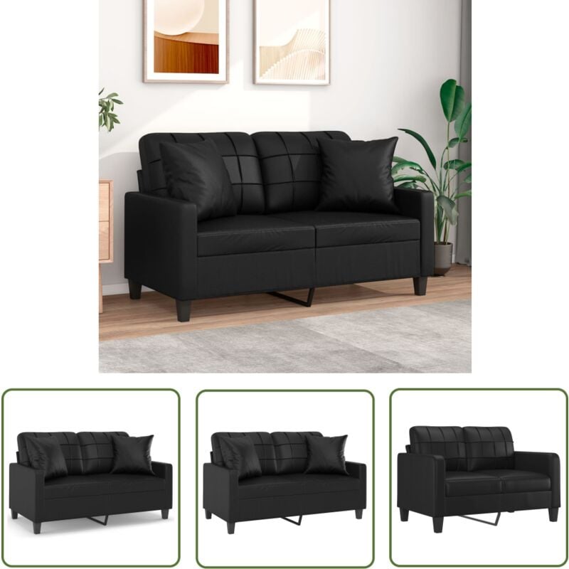 The Living Store - 2-Sitzer-Sofa mit Zierkissen Schwarz 120 cm Kunstleder - 2-Sitzer Sofa - Schwarzes Sofa - Leder Sofa - Wohnzimmersofa - Lounge Sofa