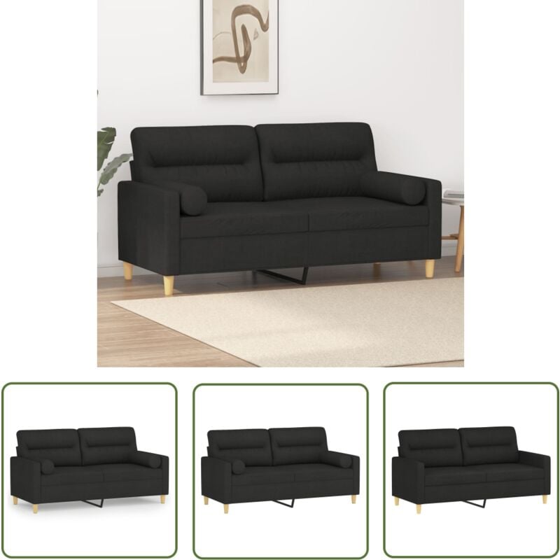 The Living Store - 2-Sitzer-Sofa mit Zierkissen Schwarz 140 cm Stoff - 2-Sitzer-Sofa - Schwarzes Sofa - Wohnzimmersofa - Gemütliches Sofa