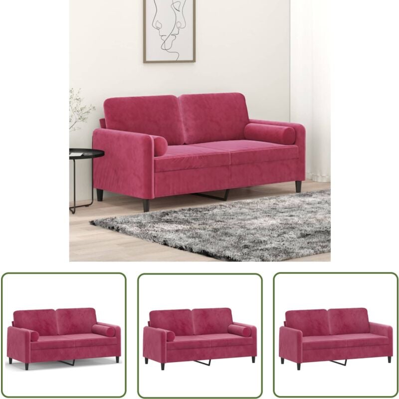 2-Sitzer-Sofa mit Zierkissen Weinrot 140 cm Samt - Samtsofa - Wohnzimmersofa - 2er Sofa - Weinrot Sofa - Gemütliches Sofa - The Living Store