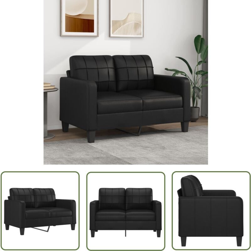 The Living Store - 2-Sitzer-Sofa Schwarz 120 cm Kunstleder - 2-Sitzer Sofa - Schwarzes Sofa - Leder Sofa - Wohnzimmersofa - Modernes Sofa