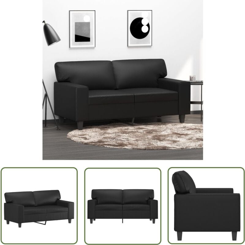 The Living Store - 2-Sitzer-Sofa Schwarz 120 cm Kunstleder - 2-Sitzer Sofa - Schwarzes Sofa - Leder Sofa - Wohnzimmersofa - Gemütliches Sofa