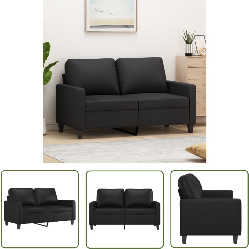 The Living Store - 2-Sitzer-Sofa Schwarz 120 cm Kunstleder - 2-Sitzer Sofa - Schwarzes Sofa - Ledercouch - Wohnzimmersofa - Modernes Sofa