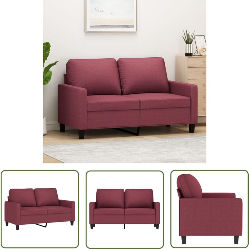 The Living Store - 2-Sitzer-Sofa Weinrot 120 cm Stoff - Couch - 2-Sitzer Sofa - Wohnzimmersofa - Weinrot Sofa - Lederlook Sofa