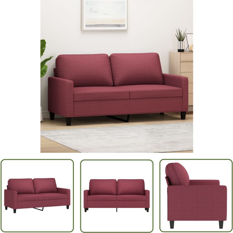 The Living Store - 2-Sitzer-Sofa Weinrot 140 cm Stoff - Couch - 2-Sitzer Sofa - Wohnzimmersofa - Weinrot Sofa - Lederlook Sofa