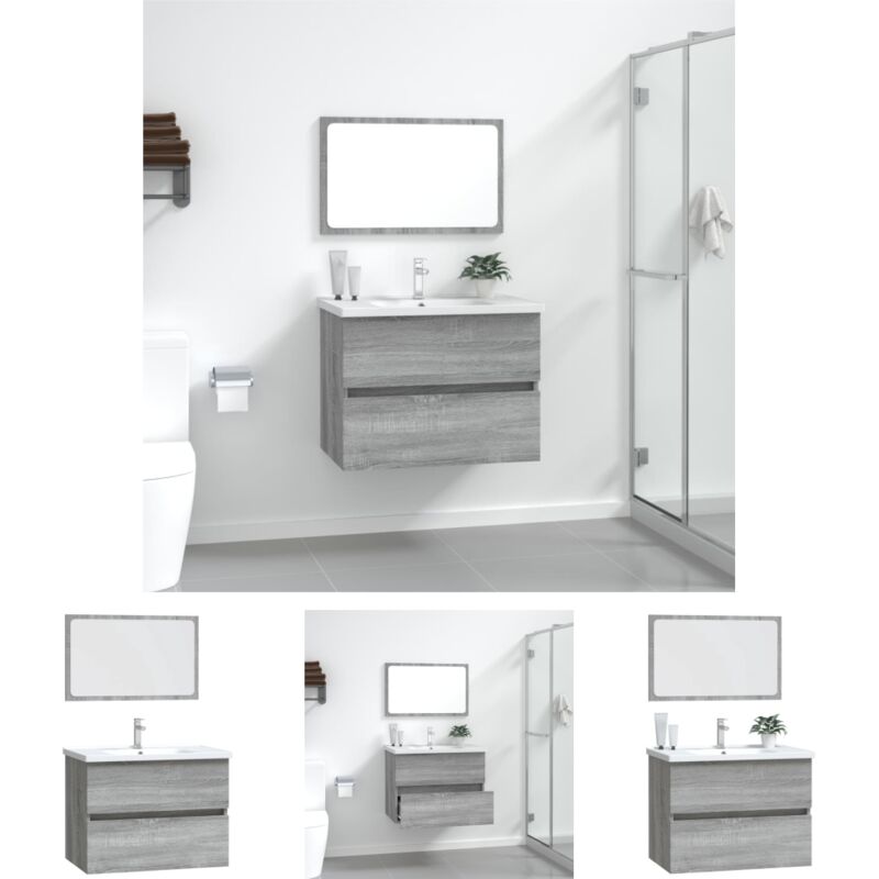 Spiegel für Badezimmer - vidaXL 2-tlg. Badmöbel-Set Grau Sonoma Holzwerkstoff - Wandmontage Badmöbel
